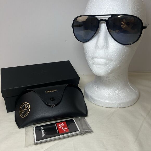 Ray Ban 4320 Chromance Polished Black Blue Polarized RB4320CH 601/J0 58-16-140mm - Picture 1 of 11